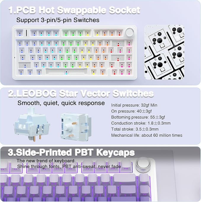 AULA F75 Pro Wireless Mechanical Keyboard, 75% Hot Swappable Custom Keyboard - Image 5