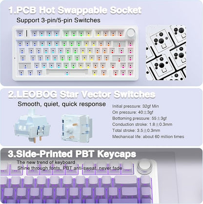 AULA F75 Pro Wireless Mechanical Keyboard, 75% Hot Swappable Custom Keyboard - Image 5