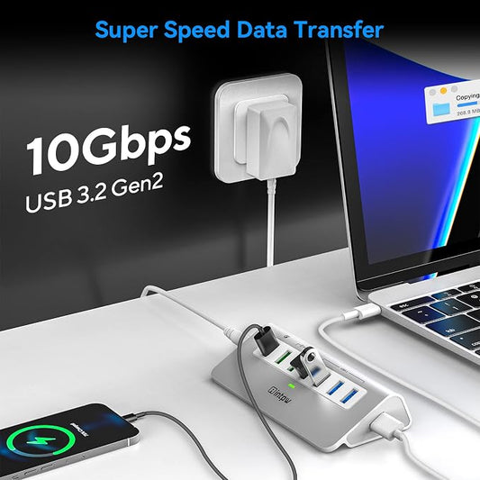 Powered USB Hub 10Gbps, Aluminum 7 Port USB 3.2 Data Hub - Image 2
