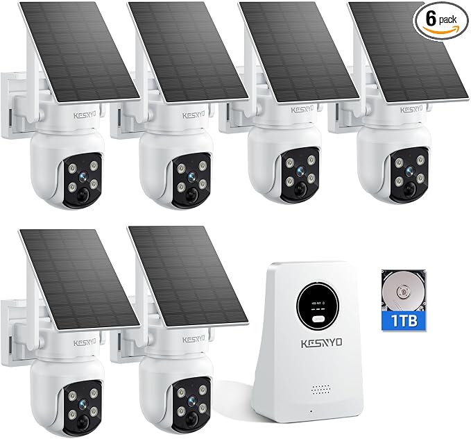 Solar Security Cameras Wireless Outdoor, 4MP Solar Powered, 6 Cam kit, Color by KCSNYOCamera