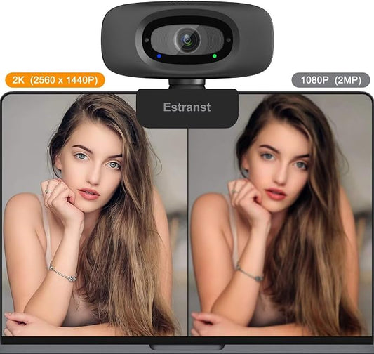 2K Quad HD Webcam with Privacy Cover & Noise-Canceling Microphone, Video Web - Image 2