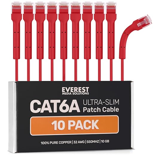 Everest Ultra Slim Cat6a Ethernet Patch Cables 1.5ft Red by EverestMediaSolutions