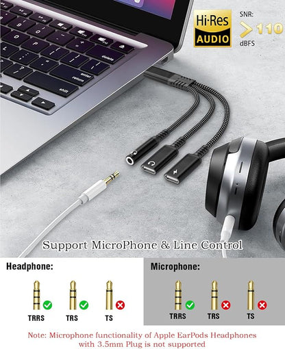 tavalmax USB C Splitter, USB C to 3.5mm Headphone and Charger Adapter, USB - Image 4