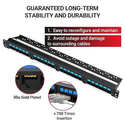 AMPCOM CAT6 24 Ports Patch Panel, Rack Mount - Image 2