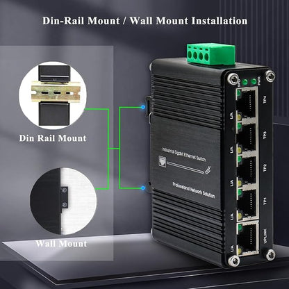 Mini 5 Port Industrial Gigabit Ethernet Switch, Unmanaged Hardened Network - Image 3
