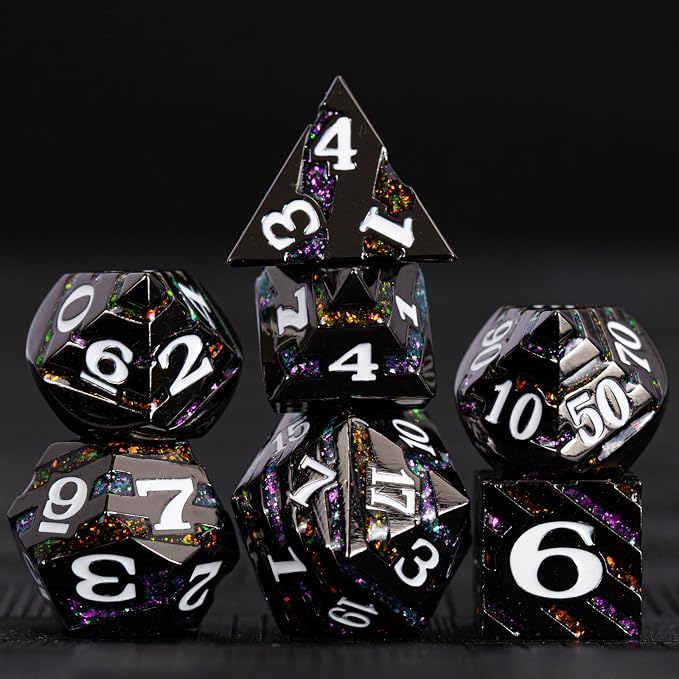 Metal Dice Set DND, Metallic Glitter Stripes D&D Dice Set - Image 3