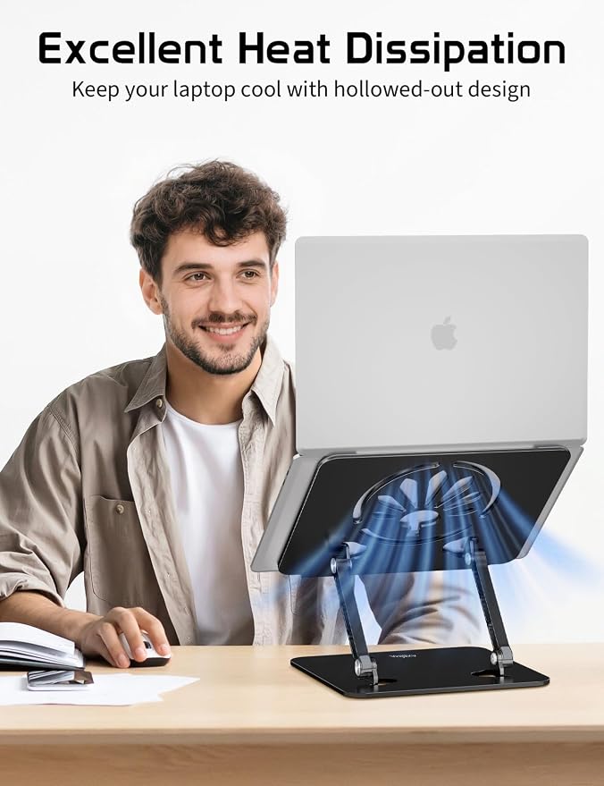 Aluminum Laptop Stand for Desk – Adjustable Ergonomic Laptop Riser, Foldable & - Image 2