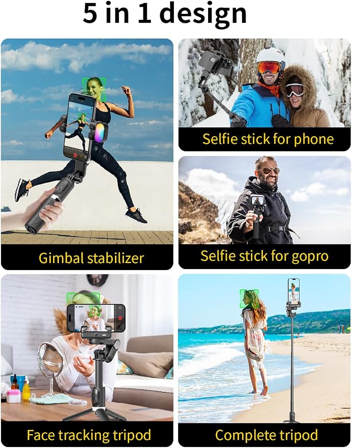 Gimbal Stabilizer for Smartphone, 4 in 1 Phone Gimbal w/360° Rotation for - Image 6