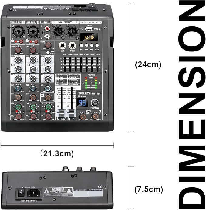 Audio Mixer, 4 Channel Sound Board Mixing Console - Image 8