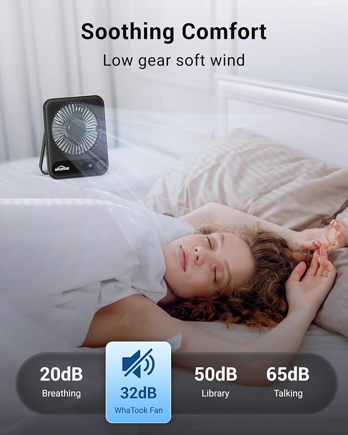 WHATOOK Small Desk Fan Personal Fans: 2000mah 10 Hours Battery Office Quiet - Image 3