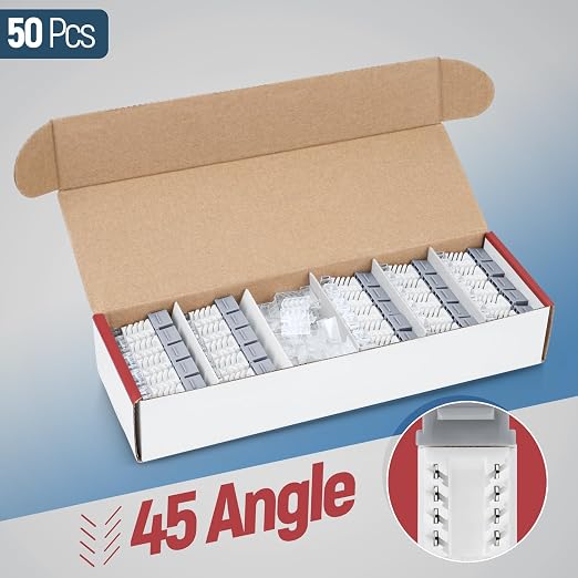 Everest 45° Angled RJ45 Cat6 Keystone Jacks 50-Pack in Gray - Image 2