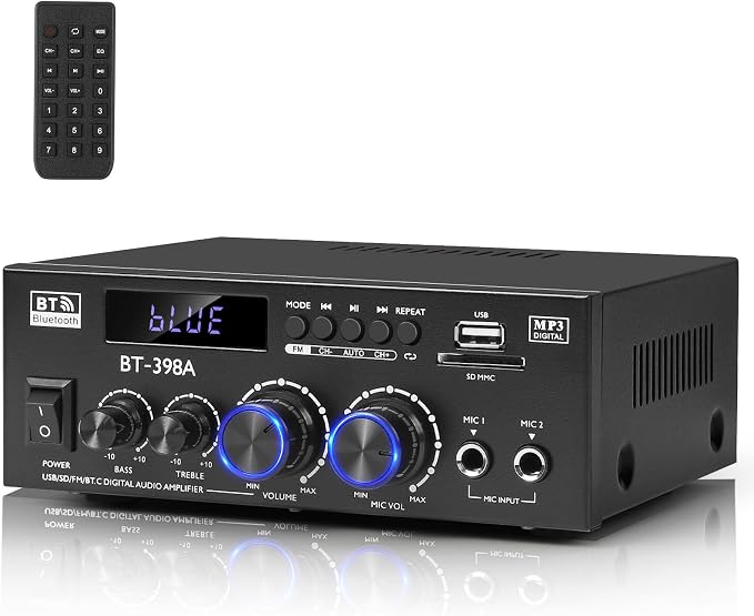 Romica Stereo Audio Amplifier, 2 Channel 450W x2 Bluetooth 5.0 Home Theater by Romicta