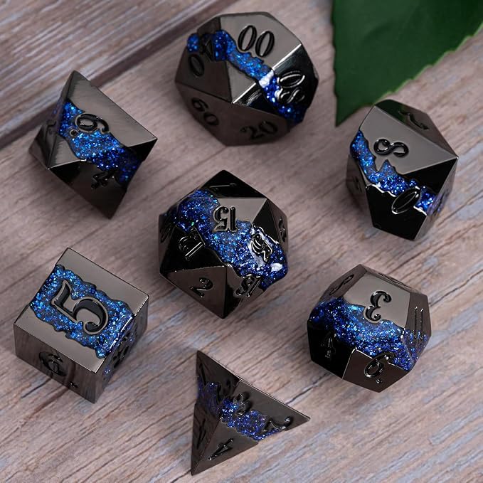 D&D Dice Set Metal, Large Striped Glitter Dice Set.RPG Polyhedral Dice 7pcs Set - Image 2