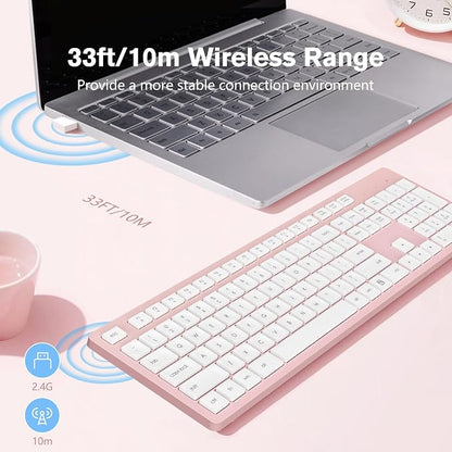 LeadsaiL Pink Wireless Keyboard, 2.4GHz Full-Sized Ergonomic Computer Keyboard - Image 2