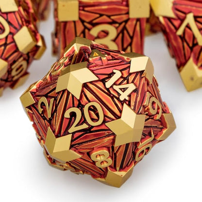 Metal DND Dice Set Golden Red Debris RPG D and D Dice by ORIFANTOU
