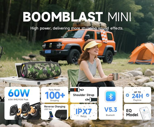 Portable Bluetooth Speaker 60W RMS, 90W Peak Loud Subwoofer Wireless Stereo - Image 2