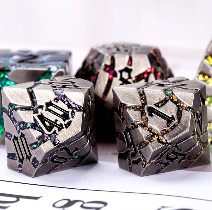 Metal Dice Set D&D, Crack Metallic DND Dice Set - Image 5