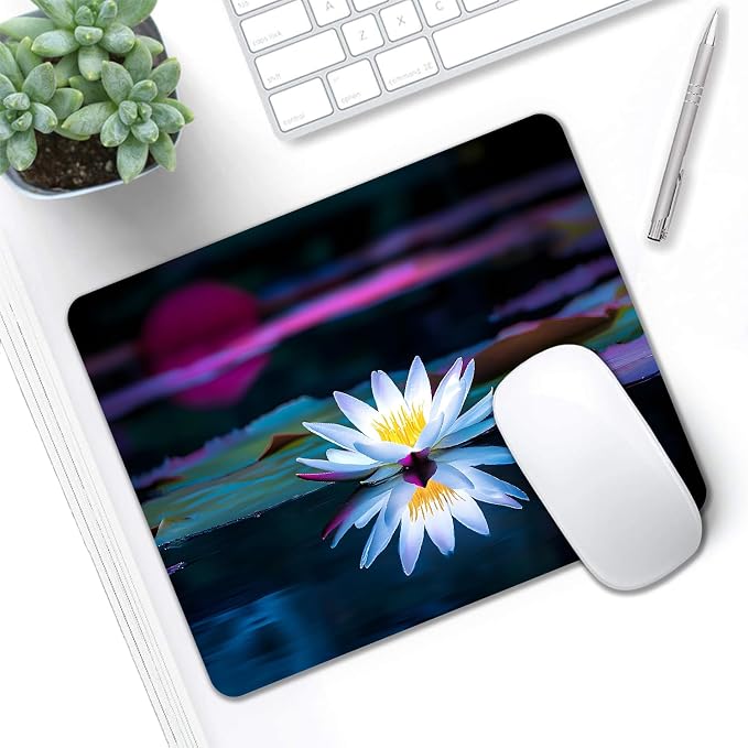 Mouse Pad, Cute Lake White Lotus Flowers Mouse Pads - Image 5