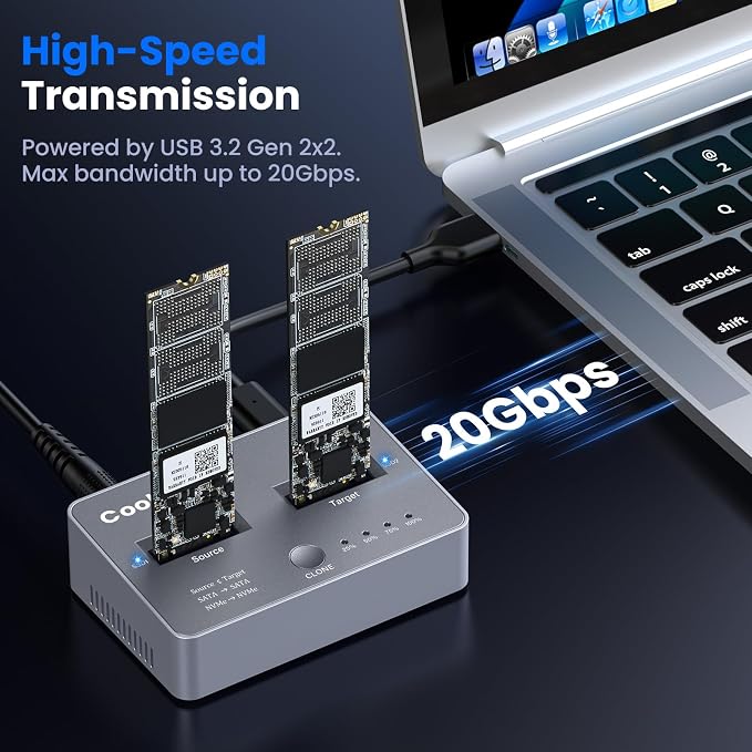 M.2 NVME/SATA Duplicator, Coolpie CR121 Dual-Bay Offline Clone M.2 NVME/SATA - Image 4