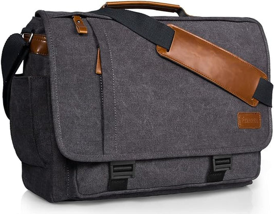 ESTARER Computer Messenger Bag 15-15.6 inch, Water-resistant Canvas Work Bag by ESTARER
