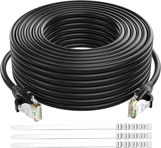 Adoreen Cat 6 Ethernet Cable 250 Ft-Black, Outdoor & Indoor Snagless Long Round by Adoreen