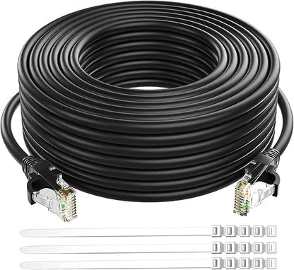 Adoreen Cat 6 Ethernet Cable 60 Ft-Black, Outdoor & Indoor Snagless Long Round by Adoreen