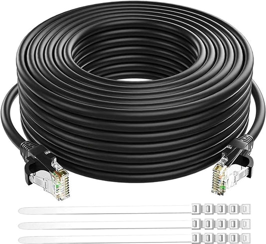 Adoreen Cat 6 Ethernet Cable 200 Ft-Black, Outdoor & Indoor Snagless Long Round by Adoreen