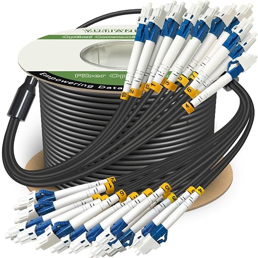 500 Feet 12 Core Industrial TPU LC to LC Outdoor Armored Fiber Optic Cable by YUTIANHOME
