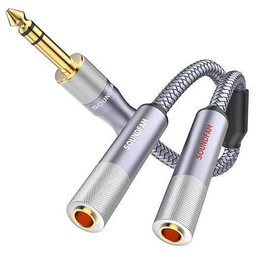 Microphone Splitter 2 Feet/60CM TRS 1/4 inch Splitter 1 Male to 2 Female by SOUNDFAM