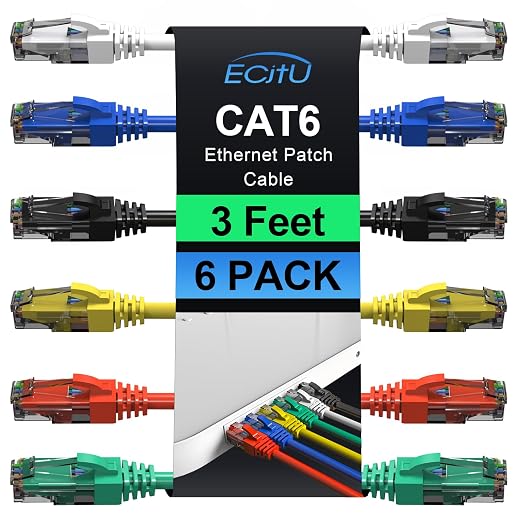 Cat6 Patch Cables 3 Feet, Cat 6 Ethernet Cable, 24AWG CCA Cord, UTP Network by ECJTU-US