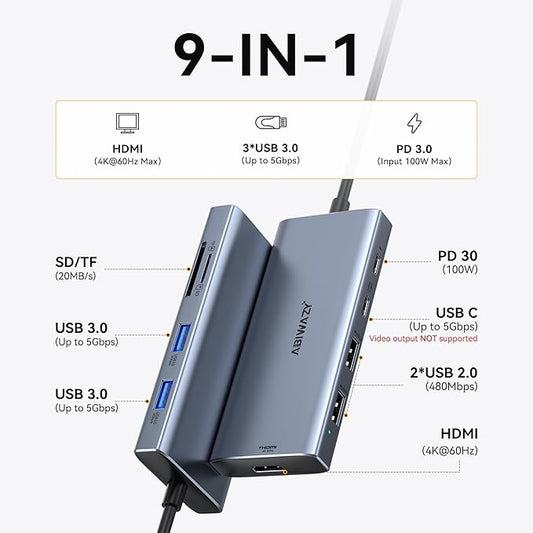 USB C Hub Multiport Adapter for MacBook Pro/Air, 9 in 1 USB C Dongle Dock Mac - Image 2