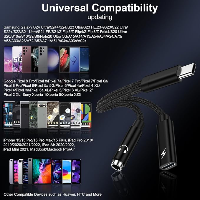 Samsung Galaxy S25 Headphone Adapter, 2 in 1 USB C to 3.5mm Aux Audio Jack - Image 6