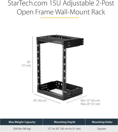 StarTech.com 2-Post 15U Heavy-Duty Wall Mount Network Rack, Wall Mount Data Rack - Image 2