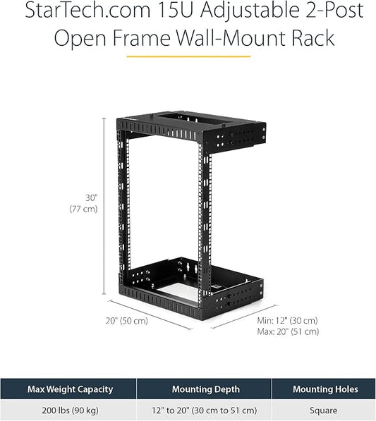 StarTech.com 2-Post 15U Heavy-Duty Wall Mount Network Rack, Wall Mount Data Rack - Image 2