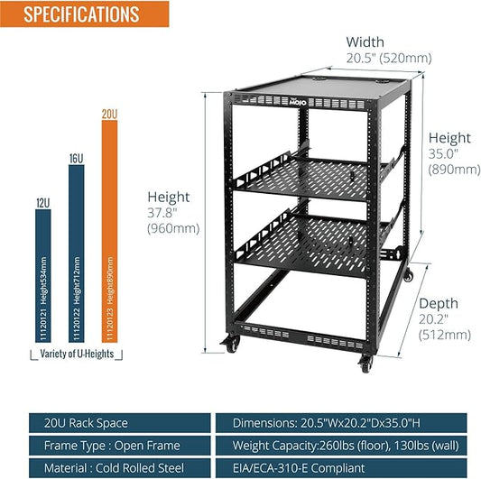 TECMOJO 20U Open Frame Network Rack - Image 2