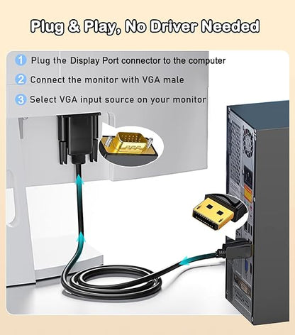 DisplayPort to VGA Cable 6FT, Display Port DP to VGA Adapter, 1080P@60Hz Video - Image 5