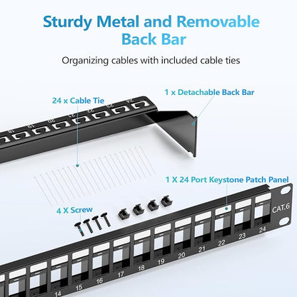 CableGeeker 1U 24 Port Keystone Patch Panel - Image 7