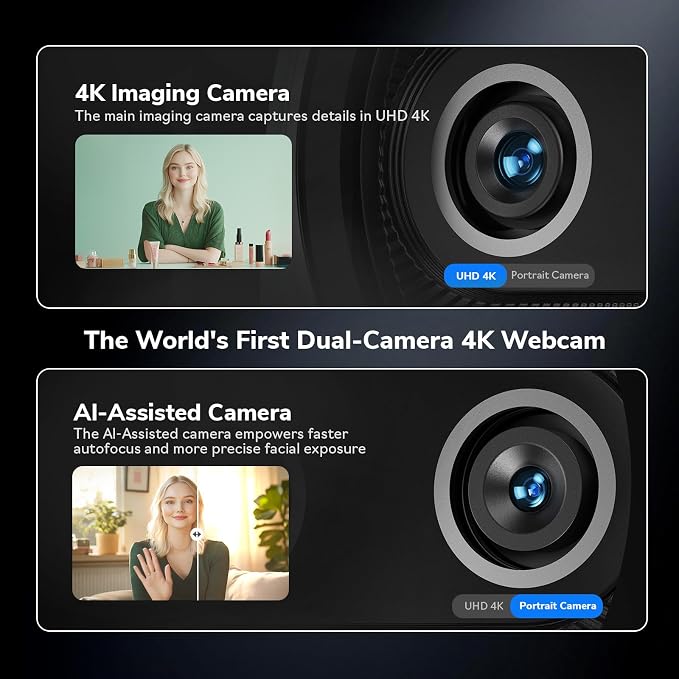 EMEET Piko+ Webcam 4K, World's 1st Dual-Camera AI-Powered 4K Camera, 1/2.55'' - Image 2
