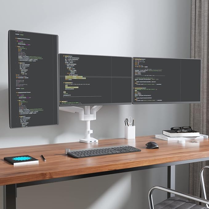 WALI White Triple Monitor Mount, 3 Monitor Desk Mount - Image 9