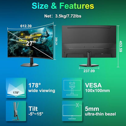 SANSUI Curved Monitor 27 inch 100Hz USB Type-C Computer Monitor - Image 8