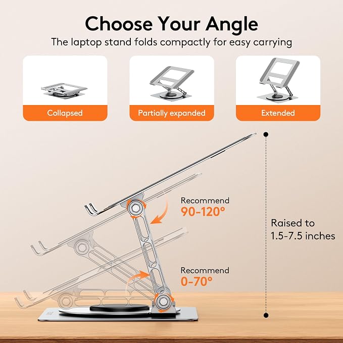 TECKNET Laptop Stand for Desk, 360 Rotating Base, Ergonomic Foldable Computer - Image 3