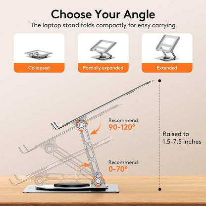 TECKNET Laptop Stand for Desk, 360 Rotating Base, Ergonomic Foldable Computer - Image 3