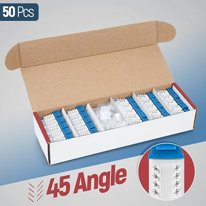 Everest 45° Angled RJ45 Cat6 Keystone Jacks 50-Pack in Blue - Image 2