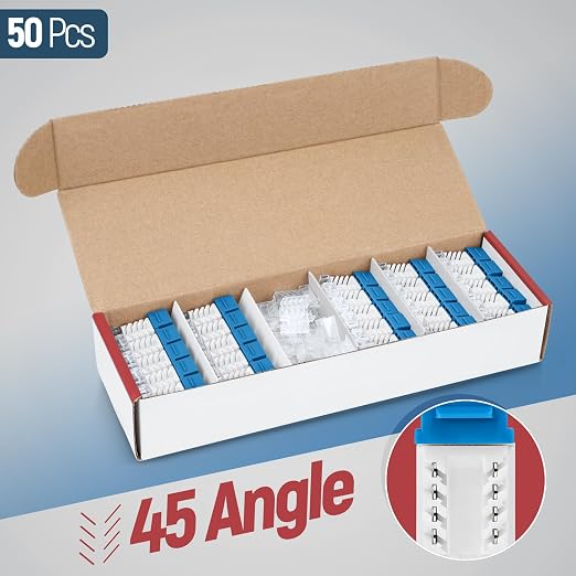 Everest 45° Angled RJ45 Cat6 Keystone Jacks 50-Pack in Blue - Image 2