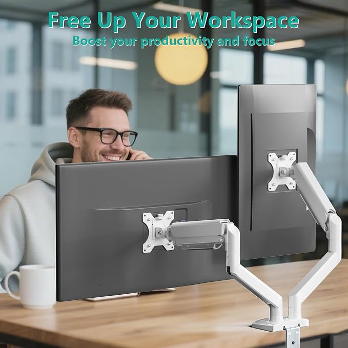 WALI Dual Monitor Stand for 17-32 inch Screens, Dual Monitor Arms for 2 - Image 8
