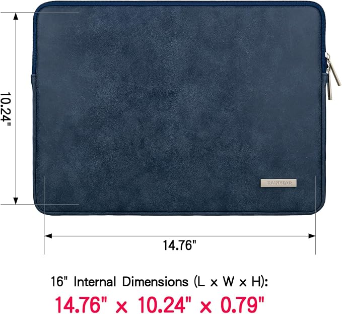 RAINYEAR 16 Inch Laptop Sleeve PU Suede Leather Case Protective Padded Cover - Image 3