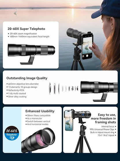 MIAO LAB 20-60X Zoom Telephoto Lens, High Power Telephoto Mobile Cell Phone Lens - Image 6