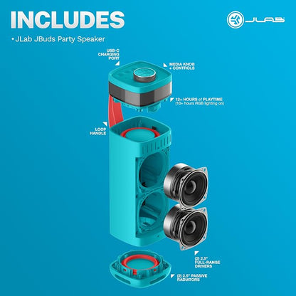 JLab JBuds Party Portable Bluetooth Speaker, 2 Full-Range Drivers + 2 Passive - Image 8