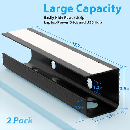 ZhiYo 2 Pack Large Capacity Cable Management Tray 31.5in, Thick PVC Under Desk - Image 3