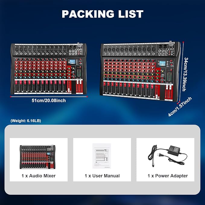 12 Channel Audio Mixer, Professional Music Mixer Board DJ Mixing Console - Image 9